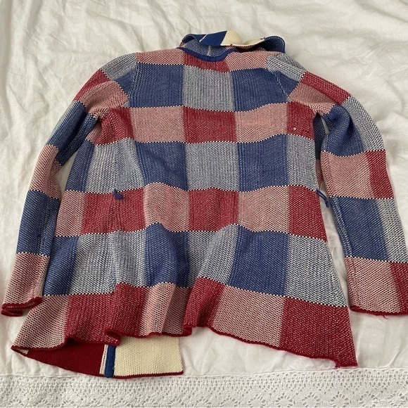 ModCloth SMALL Simply Snuggly Plaid Cardigan Blue Red Cotton - Picture 10 of 11
